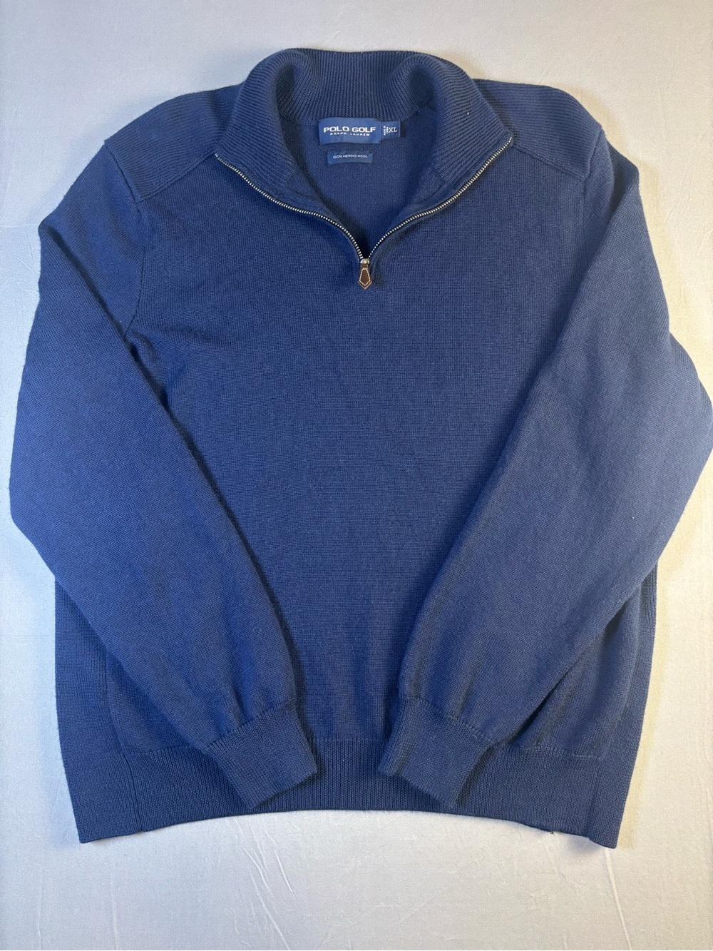 Polo Golf by Ralph Lauren Mens Navy Quarter-Zip 100% Wool Sweater Size XL